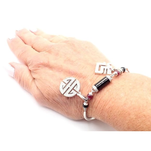 Cartier Le Baiser Du Dragon 18k Gold Diamond Ruby Onyx 2 Charms Bangle Bracelet - Picture 11 of 11